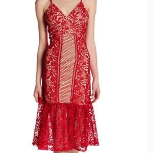Romeo and Juliet Couture Red Lace Midi Dress